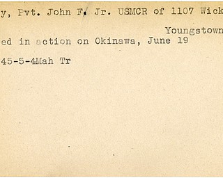 World War II, Vindicator, John F. Carney Jr, USMCR, Youngstown, wounded, Okinawa, 1945, Mahoning, Trumbull