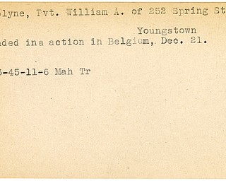 World War II, Vindicator, William A. Carolyne, Youngstown, wounded, Belgium, 1945, Mahoning, Trumbull