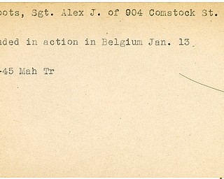 World War II, Vindicator, Alex J. Caroots, Warren, wounded, Belgium, 1945, Mahoning, Trumbull