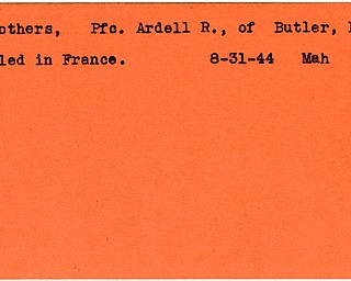 World War II, Vindicator, Ardell R. Carothers, Butler, killed, France, 1944, Mahoning