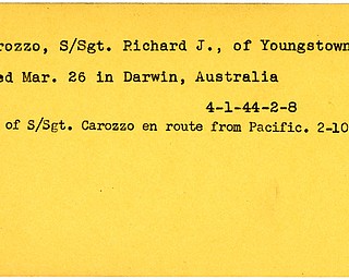 World War II, Vindicator, Richard J. Carozzo, Youngstown, died, Australia, 1944, 1948