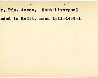 World War II, Vindicator, James Carr, East Liverpool, wounded, Mediterranean, 1944