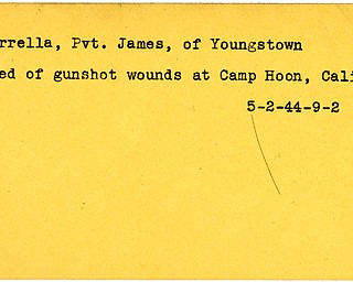World War II, Vindicator, James Carrella, Youngstown, killed, died, Camp Hoon, California, 1944