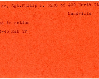 World War II, Vindicator, Philip N. Carrier, Meadville, killed, 1945, Mahoning, Trumbull, USMC
