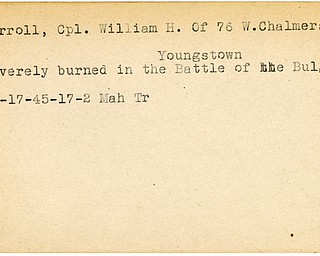 World War II, Vindicator, William H. Carroll, Youngstown, wounded, burned, Battle of the Bulge, 1945, Mahoning, Trumbull