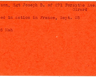 World War II, Vindicator, Joseph D. Carson, Girard, killed, France, 1945, Mahoning