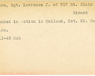 World War II, Vindicator, Lawrence J. Carson, Girard, wounded, Holland, 1945, Mahoning