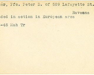 World War II, Vindicator, Peter D. Carter, Ravenna, wounded, Europe, 1945, Mahoning, Trumbull