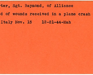 World War II, Vindicator, Raymond Carter, Alliance, died, wounded, plane crash, killed, Italy, 1944, Mahoning