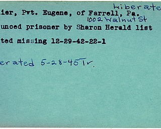 World War II, Vindicator, Eugene Cashier, liberated, prisoner, missing, 1942, 1945, Trumbull, Farrell