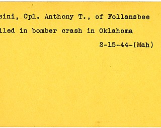 World War II, Vindicator, Anthony T. Casini, Follansbee, killed, bomber crash, Oklahoma, 1944, Mahoning