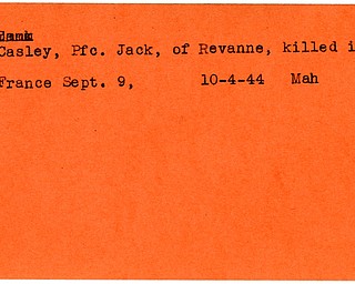 World War II, Vindicator, Jack Casley, Ravenna, killed, France, 1944, Mahoning