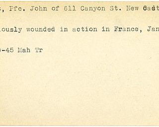 World War II, Vindicator, John Cast, New Castle, wounded, France, 1945, Mahoning, Trumbull