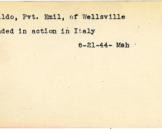 World War II, Vindicator, Emil Cataldo, Wellsville, wounded, Italy, 1944, Mahoning