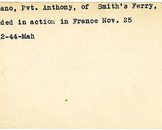 World War II, Vindicator, Anthony Catiano, Smith's Ferry, wounded, France, 1944, Mahoning