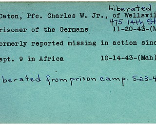 World War II, Vindicator, Charles W. Caton Jr, liberated, Wellsville, prisoner, Germany, 1943, Mahoning, missing, Africa, 1945, Trumbull