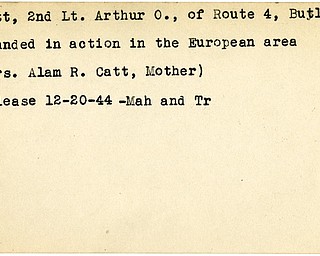 World War II, Vindicator, Arthur O. Catt, Butler, wounded, Europe, Alam R. Catt, 1944, Mahoning, Trumbull