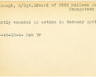 World War II, Vindicator, Edward Cavanaugh, Youngstown, wounded, Germany, 1945, Mahoning, Trumbull