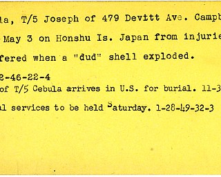 World War II, Vindicator, Joseph Cebula, Campbell, died, wounded, Honshu Island, 1946, 1948, 1949