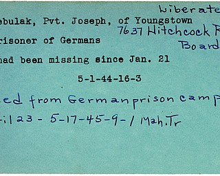 World War II, Vindicator, Joseph Cebulak, liberated, Youngstown, prisoner, Germany, 1944, missing, 1945, Mahoning, Trumbull