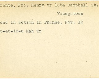 World War II, Vindicator, Henry Centafante, Youngstown, wounded, France, 1945, Mahoning, Trumbull