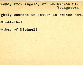 World War II, Vindicator, Angelo Cercone, Youngstown, wounded, France, 1944, Michael Cercone