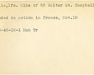 World War II, Vindicator, Mike Chapella, Campbell, wounded, France, 1945, Mahoning, Trumbull