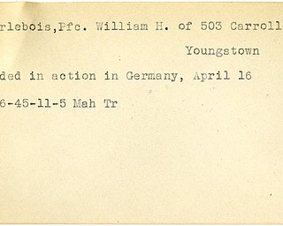 World War II, Vindicator, William H. Charlebois, Youngstown, wounded, Germany, 1945, Mahoning, Trumbull