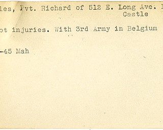 World War II, Vindicator, Richard Charles, New Castle, wounded, Belgium, 1945, Mahoning