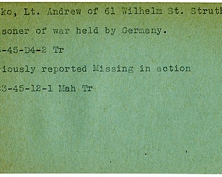 World War II, Vindicator, Andrew Chasko, Struthers, prisoner, Germany, Trumbull, 1945, Mahoning, missing