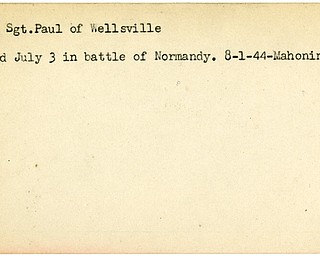 World War II, Vindicator, Paul Chema, Wellsville, wounded, Normandy, France, 1944, Mahoning