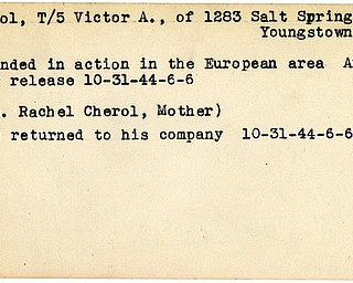World War II, Vindicator, Victor A. Cherol, Youngstown, wounded, Europe, 1944, Rachel Cherol