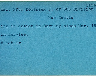 World War II, Vindicator, Dominick J. Cherozzi, New Castle, safe, missing, Germany, 1945, Mahoning, Trumbull