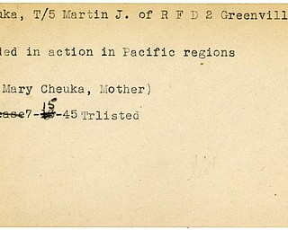 World War II, Vindicator, Martin J. Cheuka, Greenville, wounded, Pacific, Mary Cheuka, 1945, Trumbull