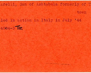 World War II, Vindicator, Sam Chiarelli, Ashtabula, Youngstown, killed, Italy, 1944, 1945, Trumbull