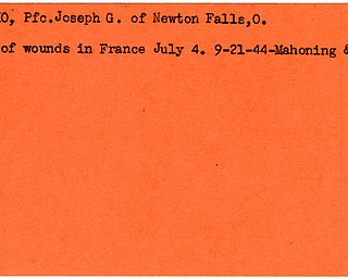 World War II, Vindicator, Joseph G. Chicko, Newton Falls, died, wounded, killed, France, 1944, Mahoning, Trumbull