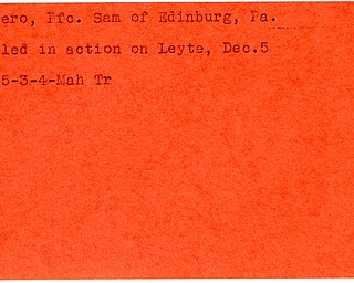 World War II, Vindicator, Sam Chiero, Edinburg, killed, Leyte, 1945, Mahoning, Trumbull