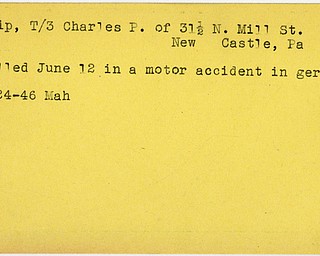 World War II, Vindicator, Charles P. Chip, New Castle, killed, accident, Germany, 1946, Mahoning
