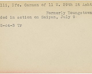 World War II, Vindicator, Carman Chirelli, Ashtabula, Youngstown, wounded, Saipan, 1945, Trumbull