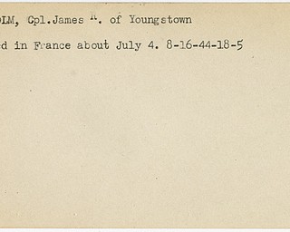 World War II, Vindicator, James R. Chisholm, Youngstown, wounded, France, 1944