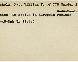 World War II, Vindicator, William F. Chisholm, Meadville, wounded, Europe, 1945, Mahoning, Trumbull