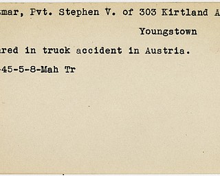 World War II, Vindicator, Stephen V. Chizmar, Youngstown, wounded, accident, Austria, 1945, Mahoning, Trumbull
