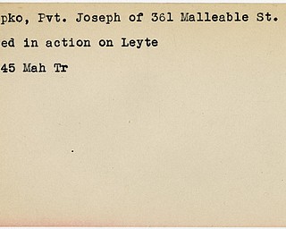 World War II, Vindicator, Joseph Chnapko, Sharon, wounded, Leyte, 1945, Mahoning, Trumbull