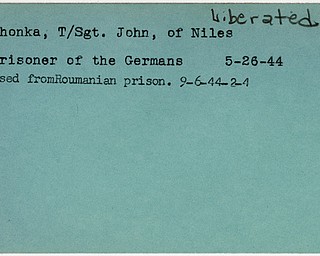 World War II, Vindicator, John Chonka, liberated, Niles, prisoner, Germany, 1944