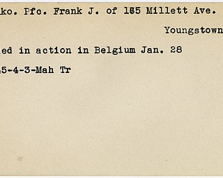 World War II, Vindicator, Frank J. Chonko, Youngstown, wounded, Belgium, 1945, Mahoning, Trumbull