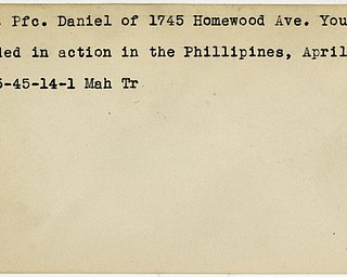 World War II, Vindicator, Daniel Chopp, Youngstown, wounded, Philippines, 1945, Mahoning, Trumbull