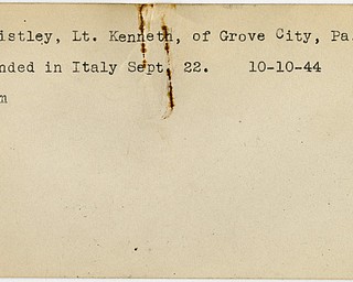 World War II, Vindicator, Kenneth Christley, Grove City, wounded, Italy, 1944, Trumbull