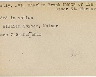 World War II, Vindicator, Charles Frank Christly, Mercer, wounded, William Snyder, 1945, Mahoning, Trumbull