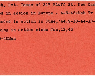 World War II, Vindicator, James Church, New Castle, killed, Europe, 1945, Mahoning, Trumbull, wounded, 1944, missing
