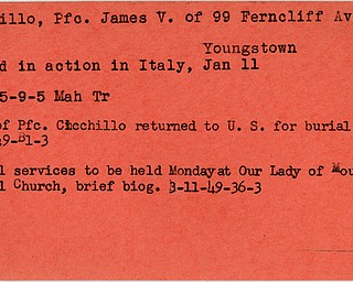 World War II, Vindicator, James V. Cicchillo, Youngstown, killed, Italy, 1945, Mahoning, Trumbull, 1949